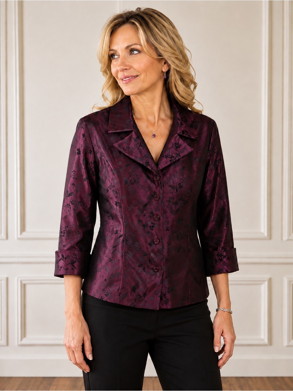 Dress Barn Floral Jacket Blazer Large Elegant Dressy Evening Party Cocktail